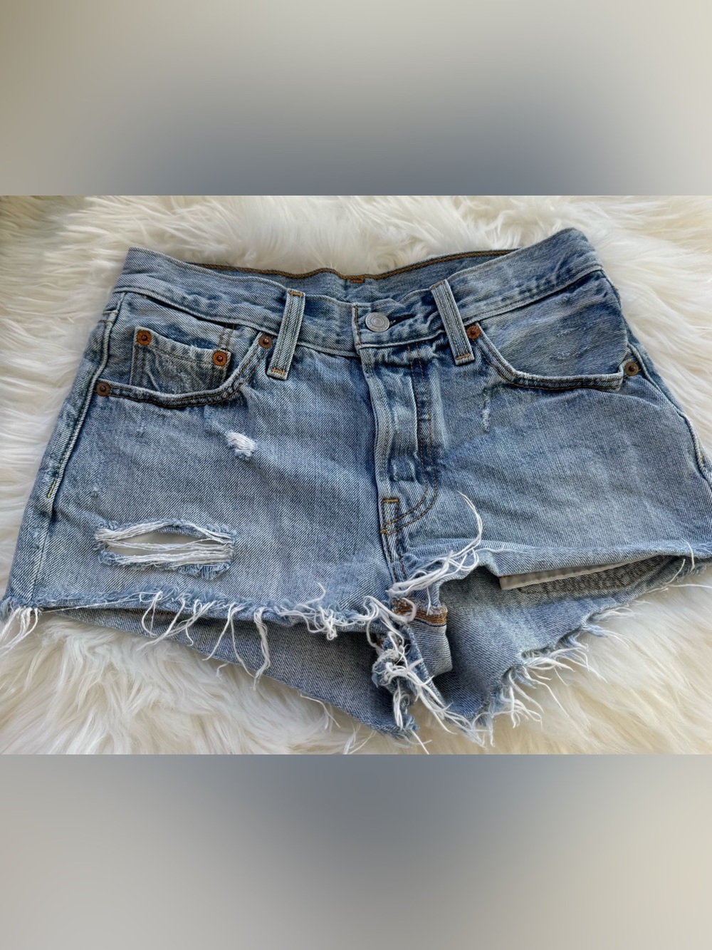 Levi's 501 Light Blue Distressed Denim Cutoff Shorts